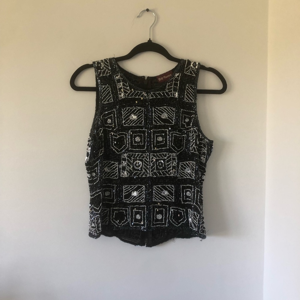 Vintage Noly Fuentes 100% Silk Beaded Top | Size M